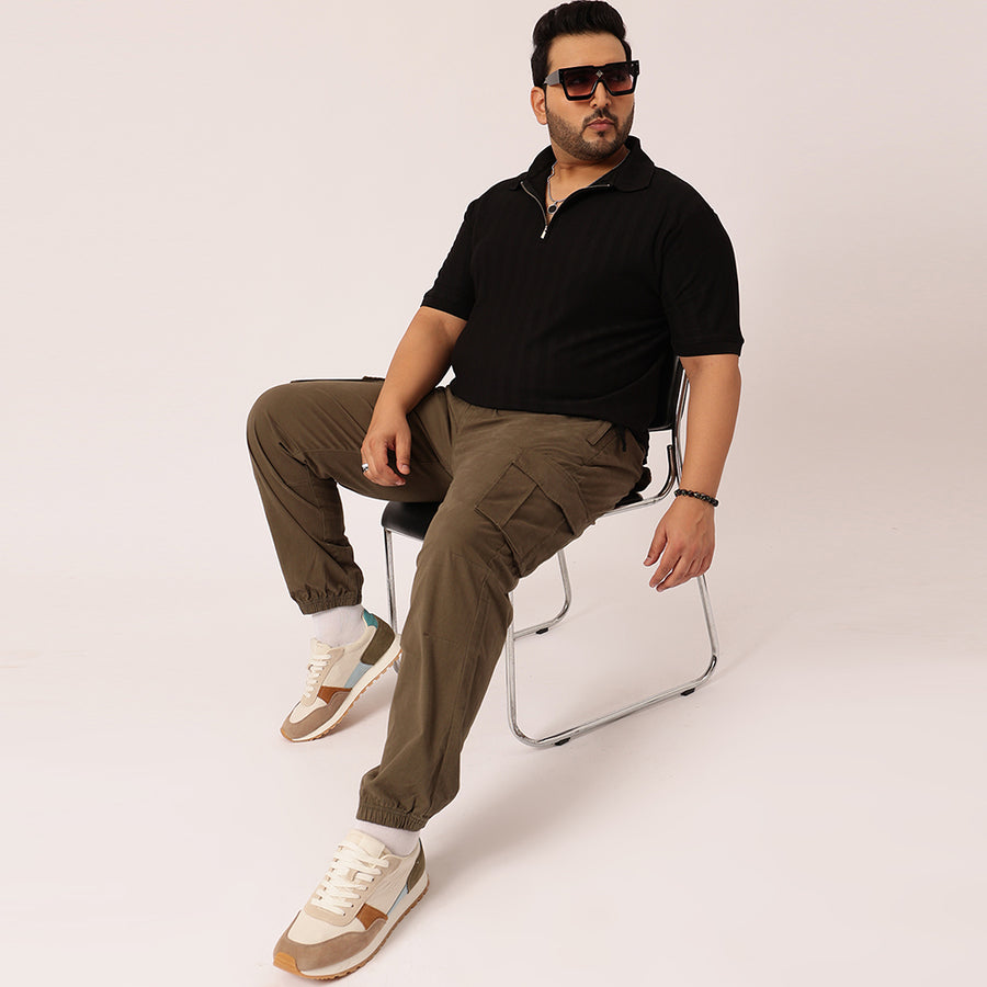 Textured Premium  Zipper Knitted Polo T-shirt