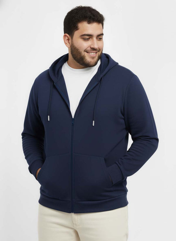 Solid Zipper Hoodie in Navy Blue