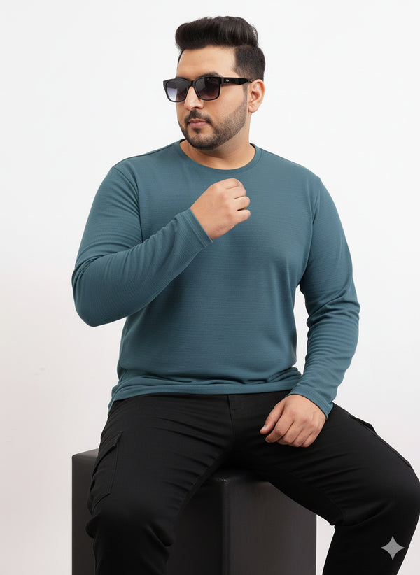 Moon Crush Textured Full Sleeve Tee in denim blue