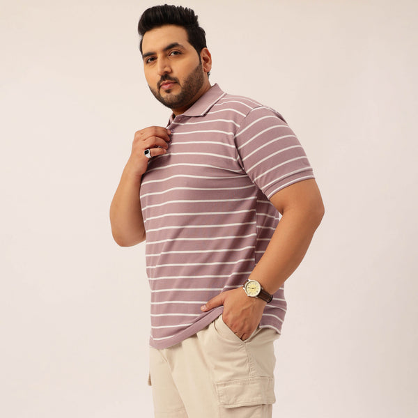 Lilac Striped Premium Polo T-shirt in Lilac