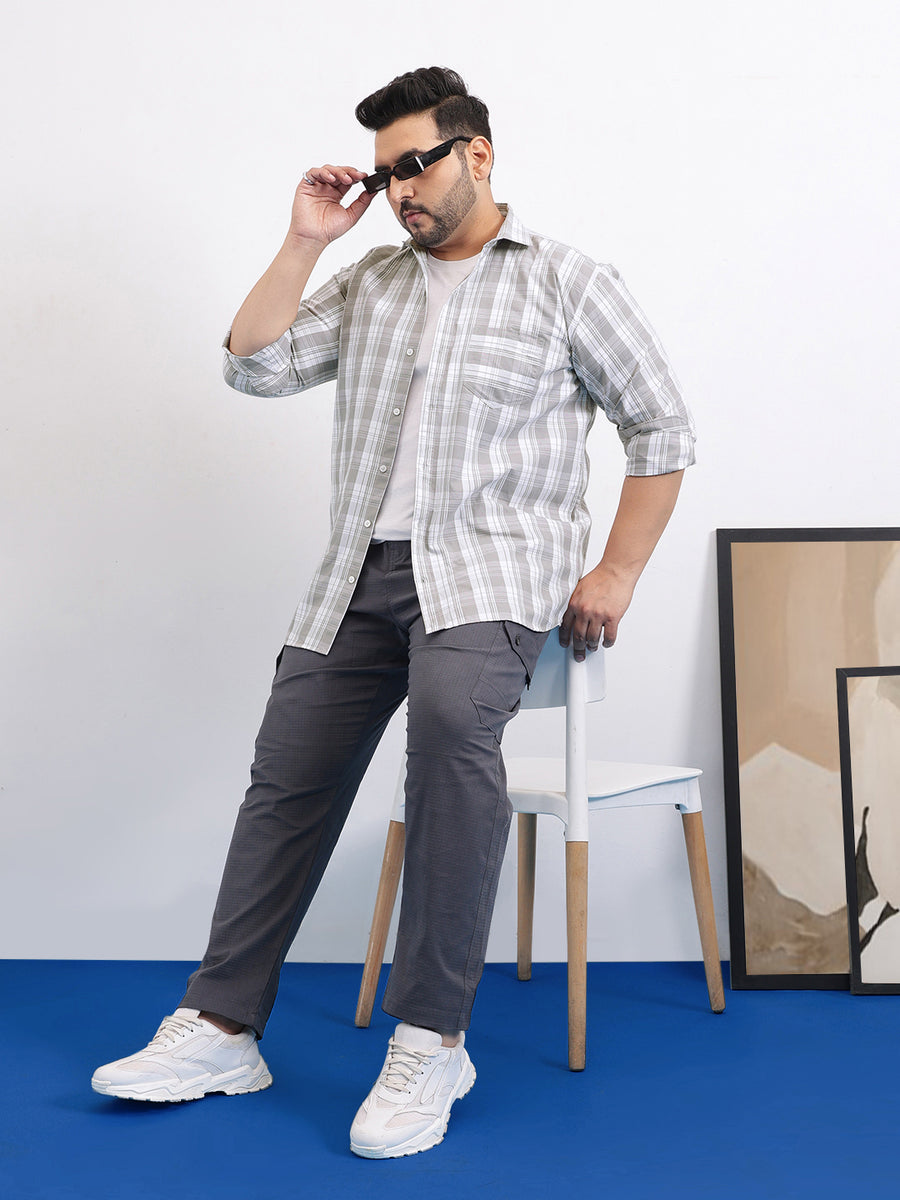 Grey White Plus Size Check Shirt