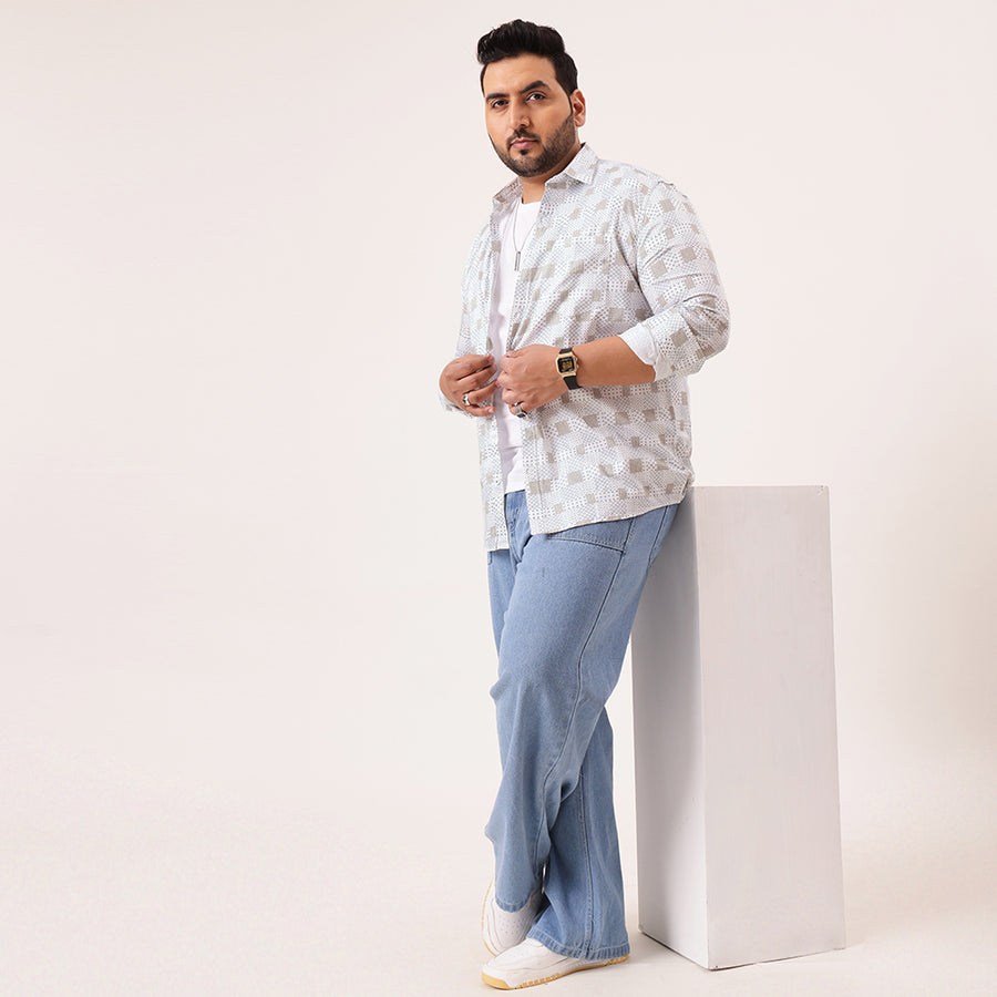 White Blue Printed Plus Size Shirt