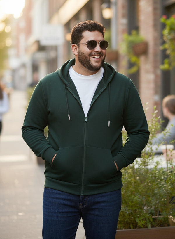 Solid Zipper Hoodie Plus Size