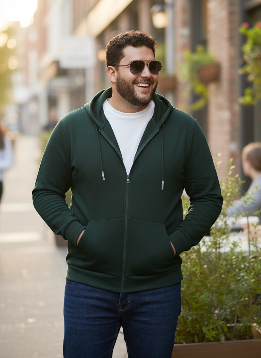 Solid Zipper Hoodie Plus Size