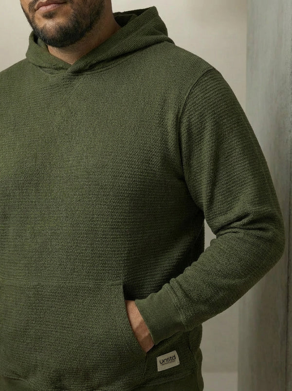 Premium Interlock Textured Hoodie in olive green
