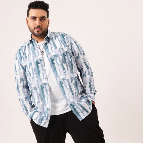 Blue Block Color Cotton Lee Shirt