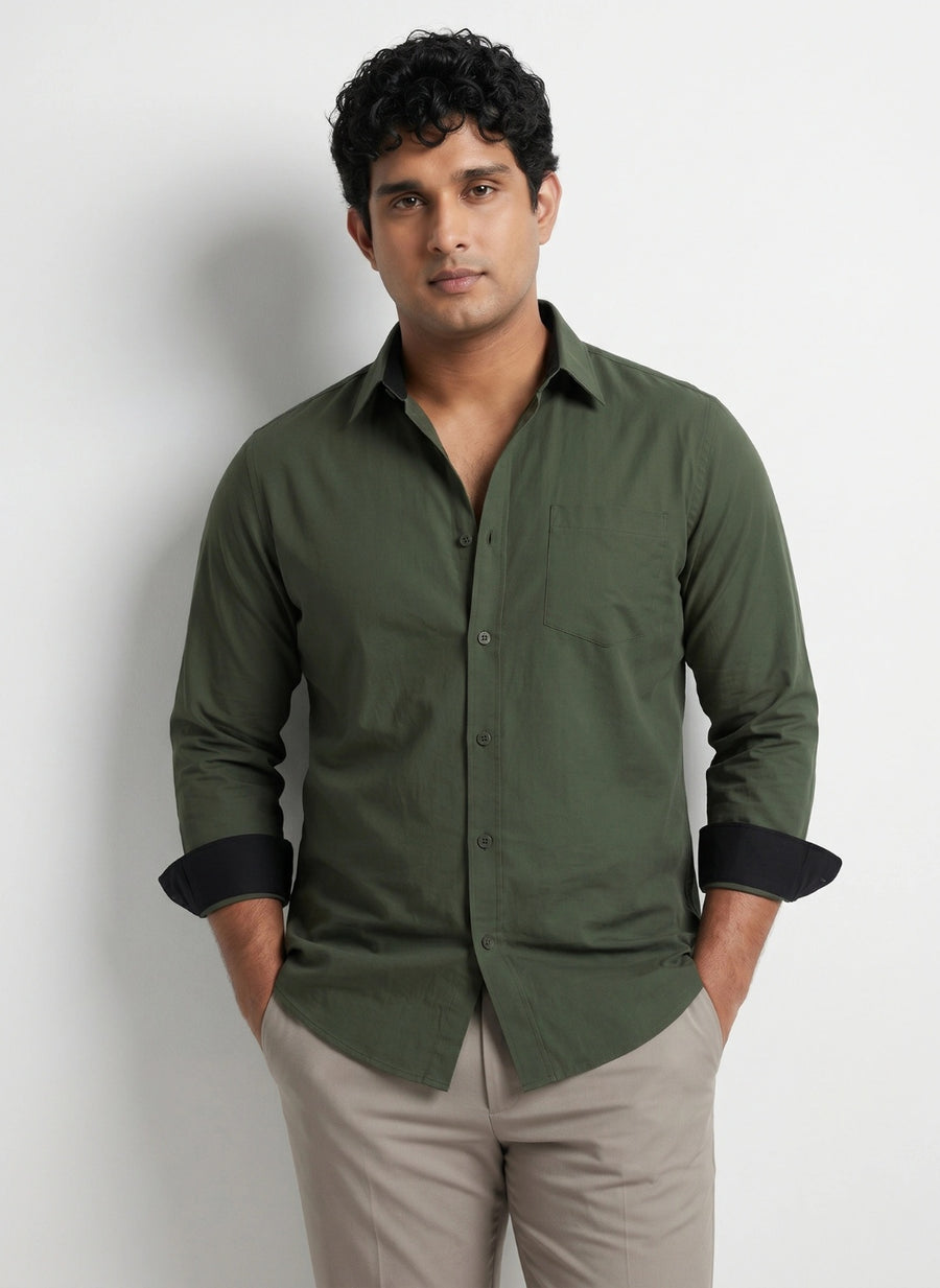 Contrast Collar Plus Size Men Shirt