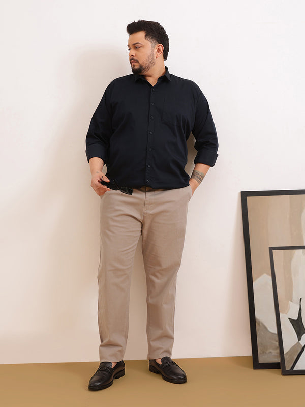 Satin Stretchable Premium Shirt in Navy Blue