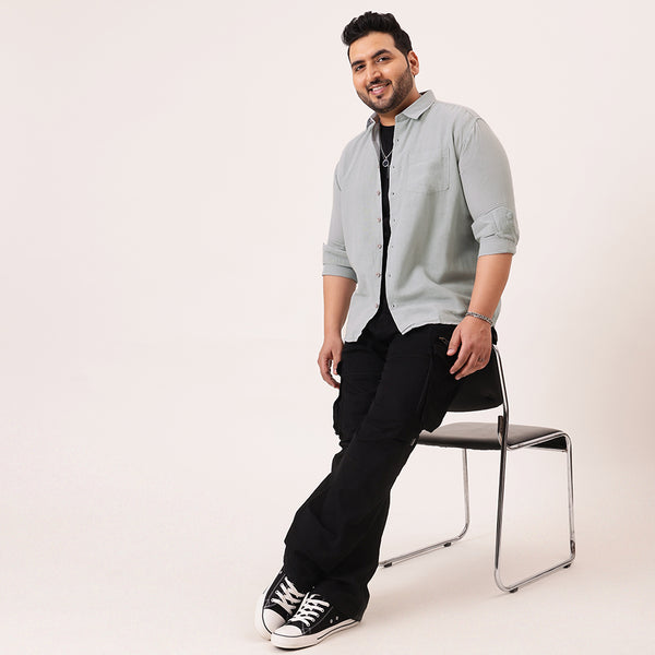 Grey Solid Cotton Shirt in -
