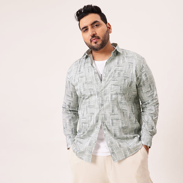 White Green Printed Plus Size Shirt