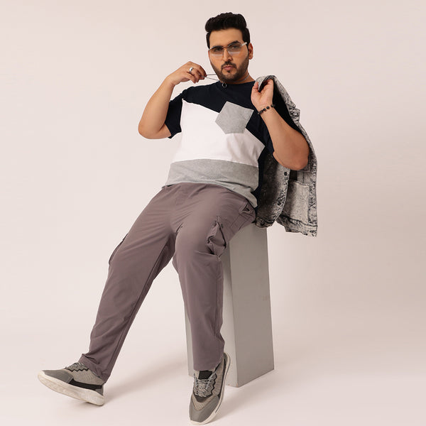 Navy White Grey Color Block T-shirt in Navy White Grey