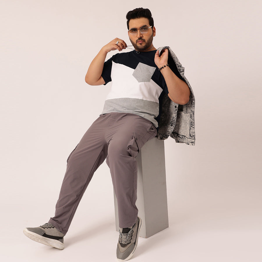 Navy White Grey Color Block T-shirt
