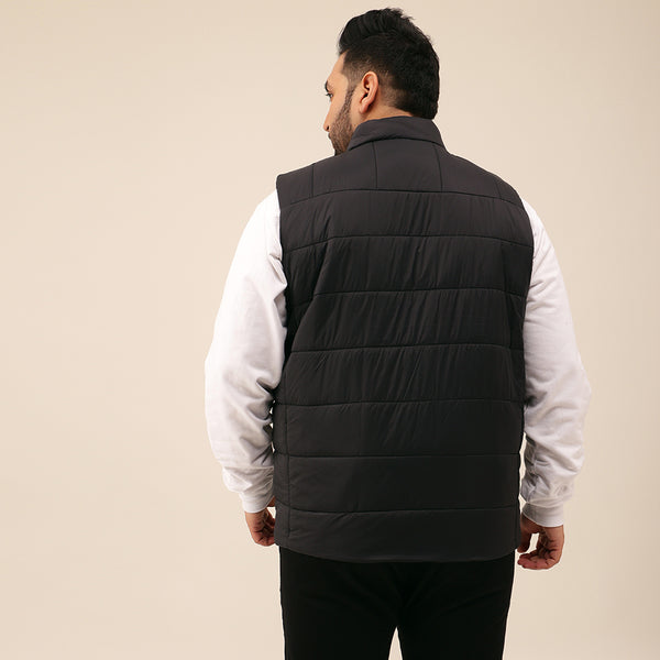 Half Sleeves Puffer Jacket in Black