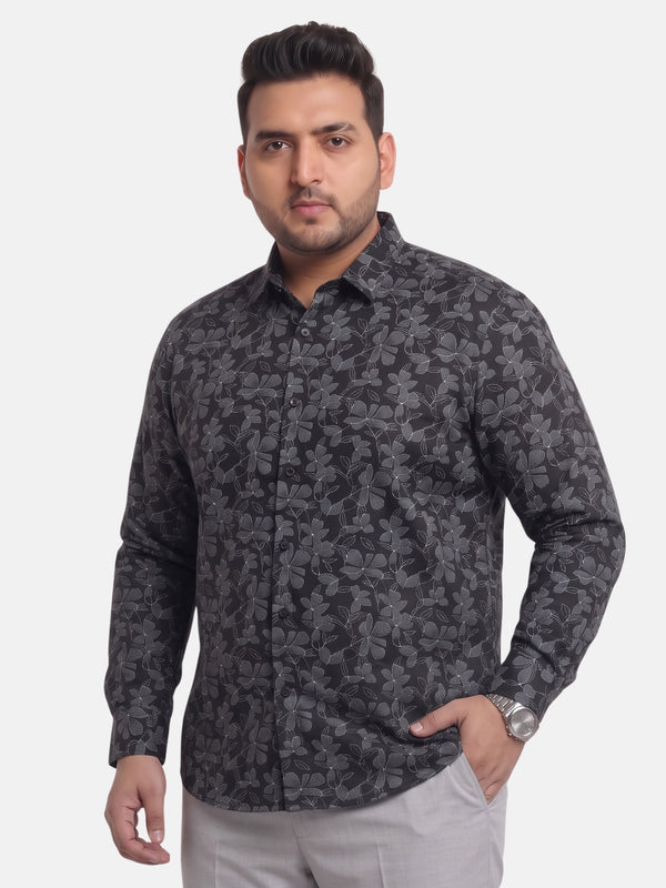 Satin Flower Print Shirt in Black