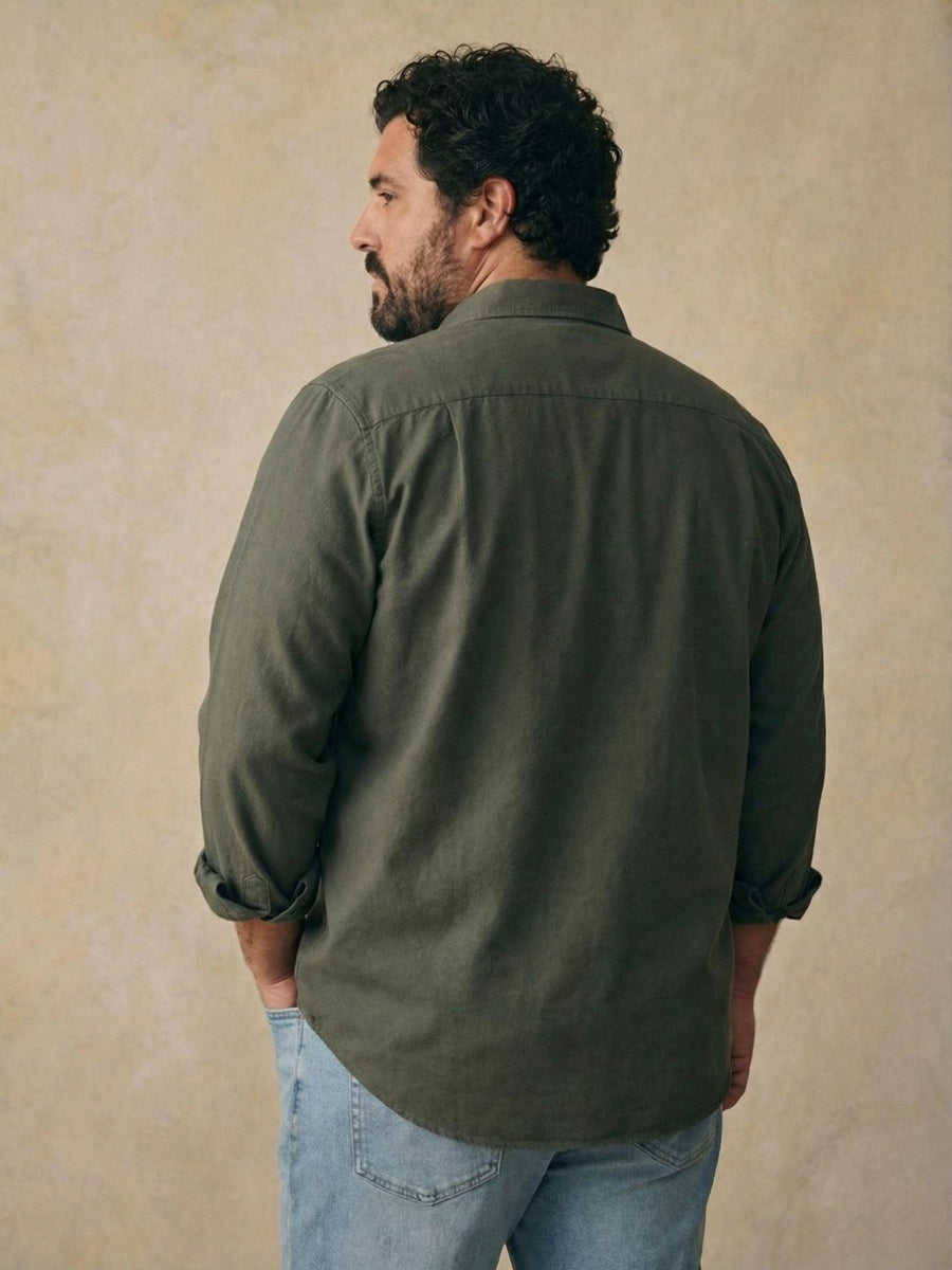 Double Pocket Poplin Solid Plus Size Shirt