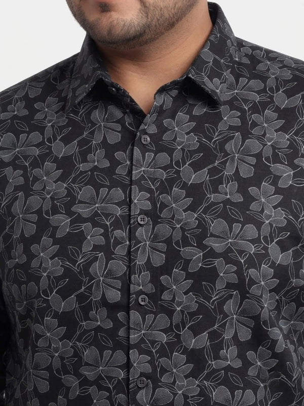 Satin Flower Print Shirt in Black