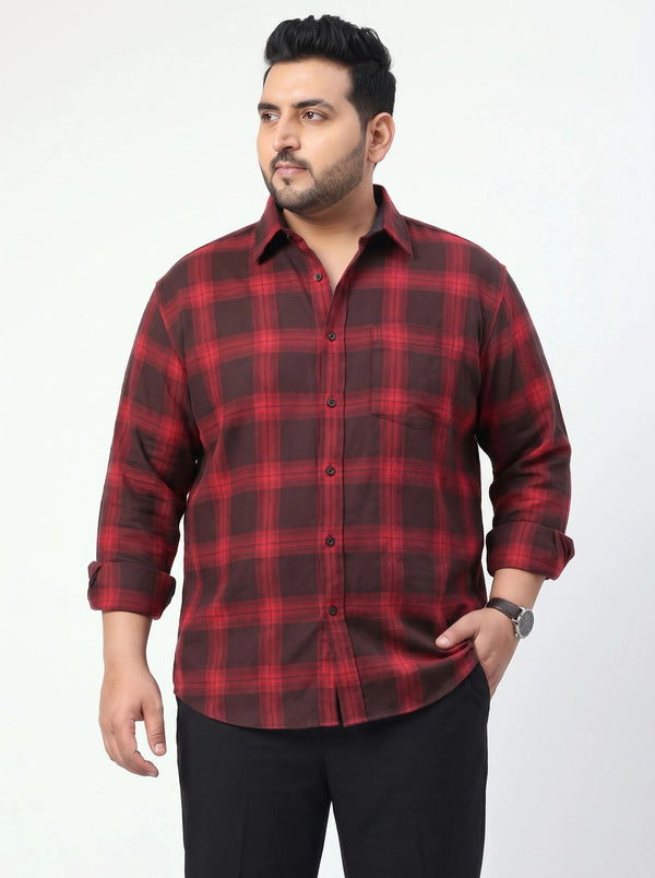 Checked Full Sleeve Cotton Shirt in Red