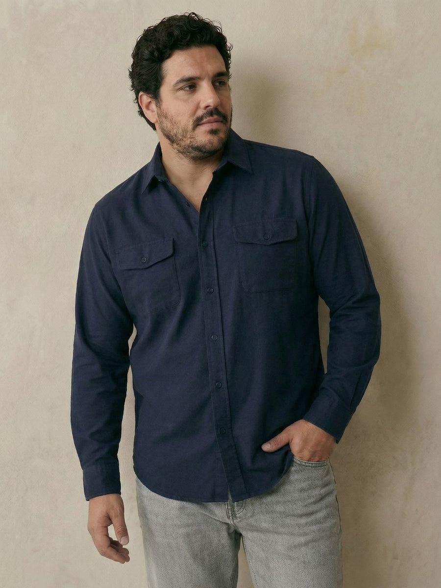 Double Pocket Poplin Solid Plus Size Shirt