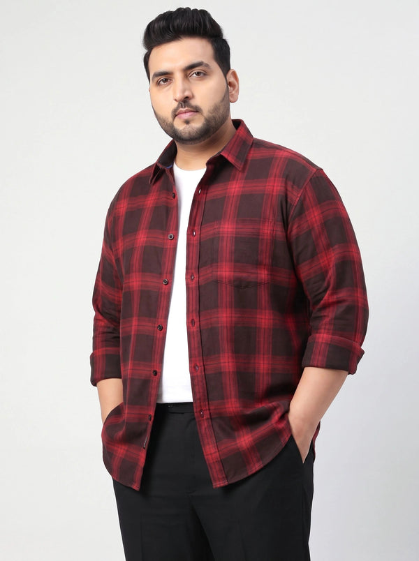 Checked Full Sleeve Cotton Shirt in Red