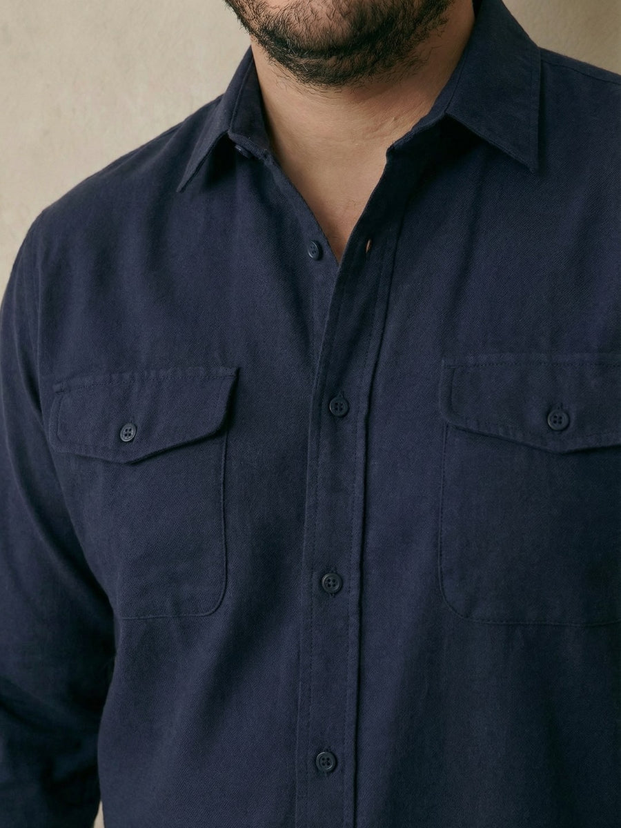 Double Pocket Poplin Solid Plus Size Shirt
