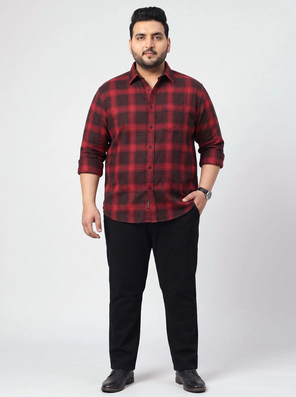 Checked Full Sleeve Cotton Shirt in Red