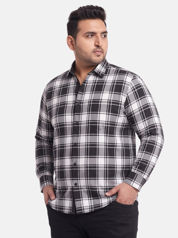 Tartan Checked Full Sleeve Cotton Shirt in White Black