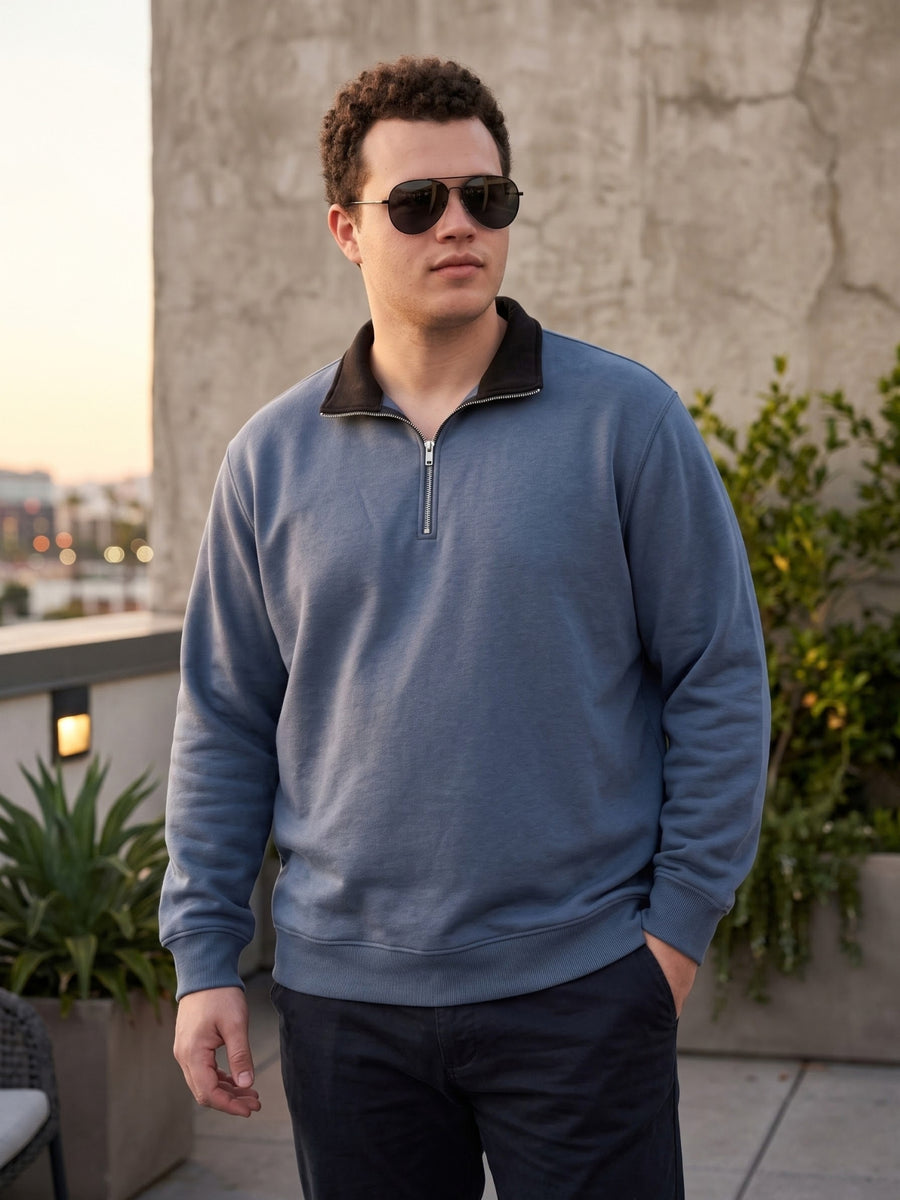 Contrast Collar Quarter Zip Plus Size Sweatshirt
