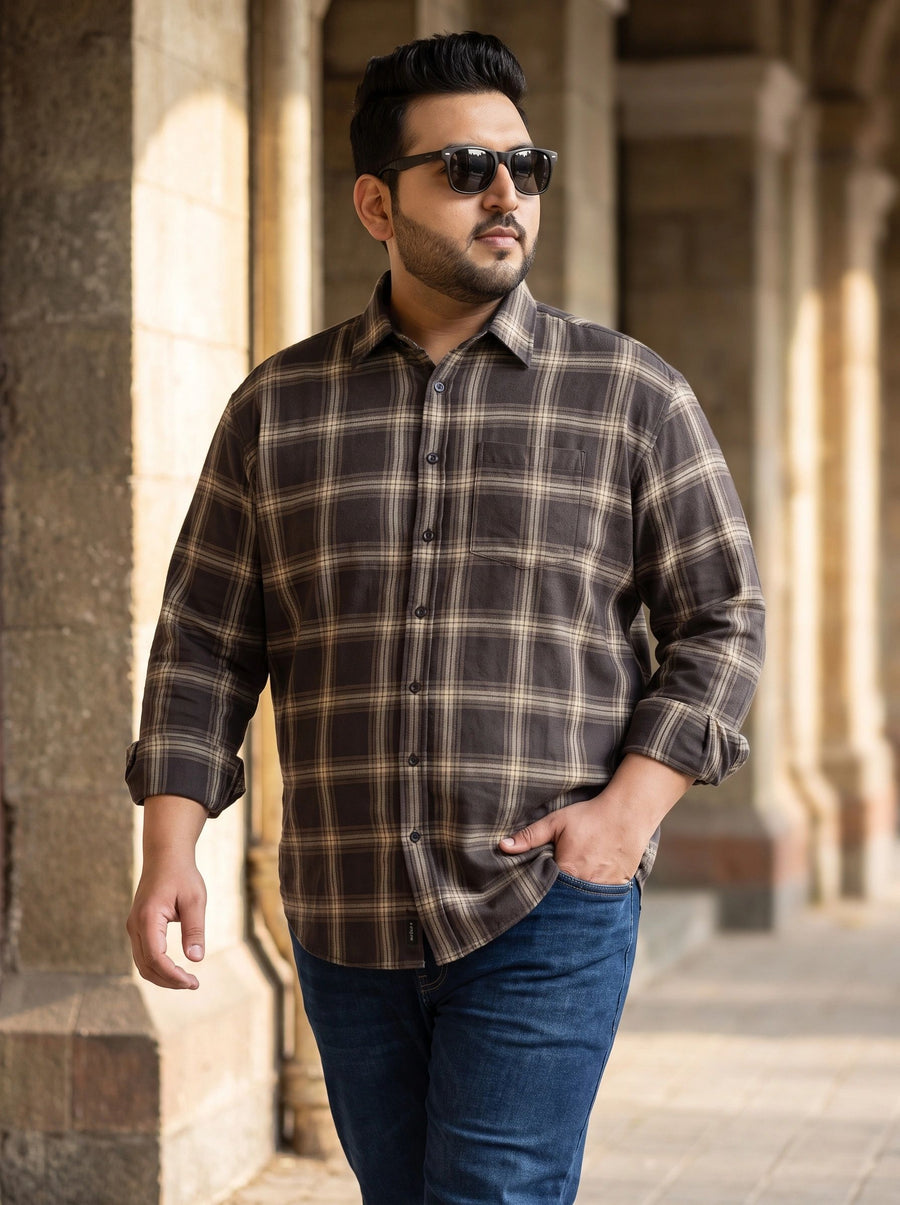 Plus Size Checked Full Sleeve Cotton Shirt