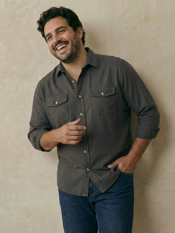 Double Pocket Poplin Solid Shirt in Dark Grey