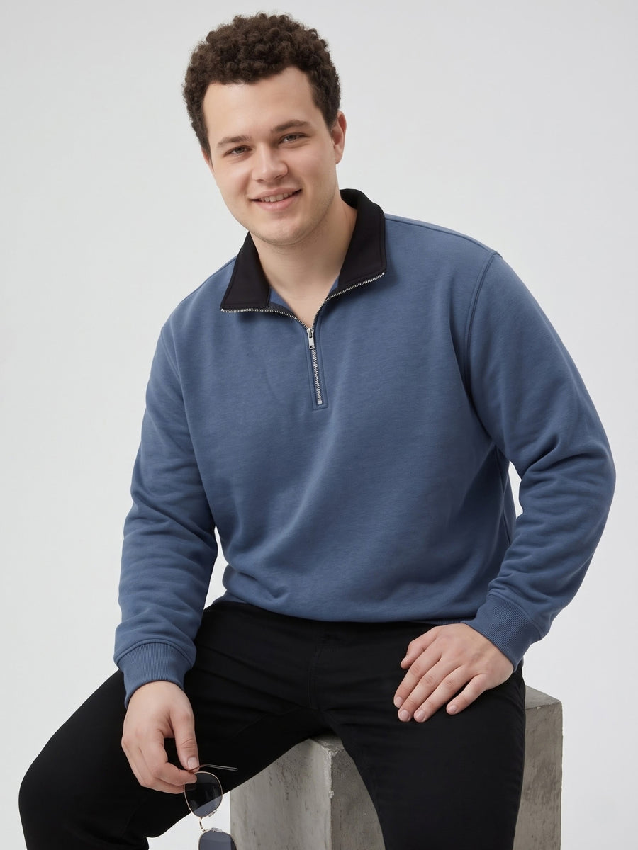 Contrast Collar Quarter Zip Plus Size Sweatshirt