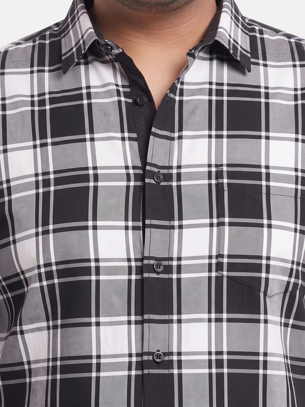 Tartan Checked Full Sleeve Cotton Shirt in White Black