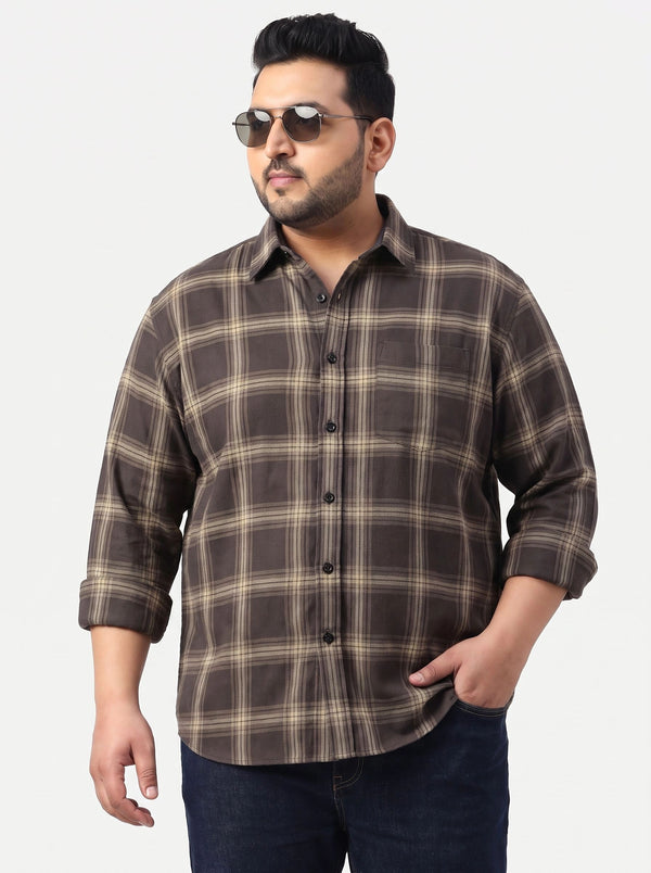 Checked Full Sleeve Cotton Shirt in Coffee