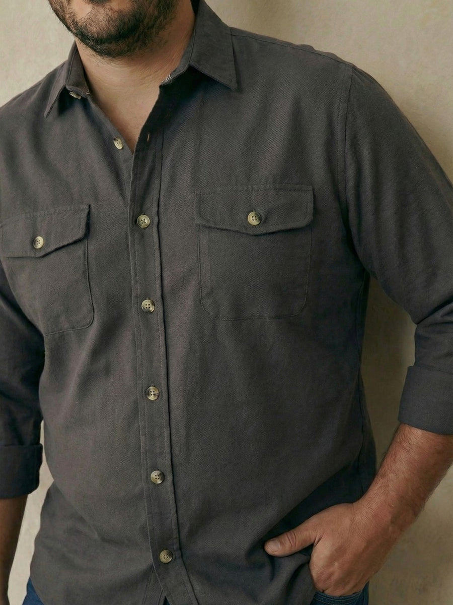 Double Pocket Poplin Solid Plus Size Shirt