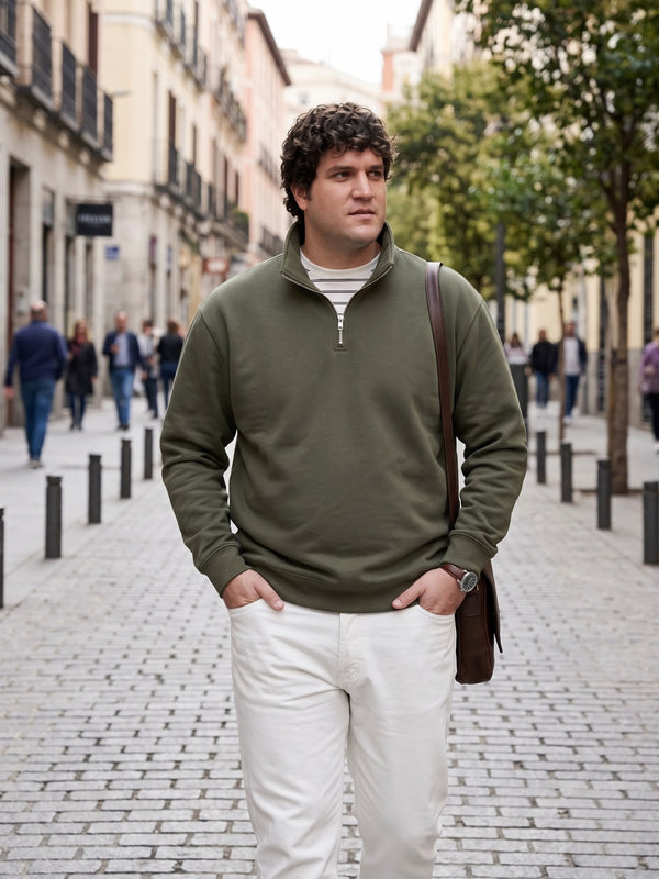 Premium Quarter-Zip Sweatshirt in Olive Green