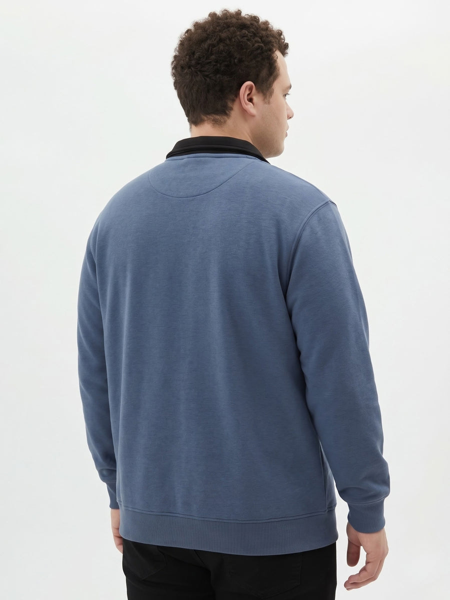 Contrast Collar Quarter Zip Plus Size Sweatshirt