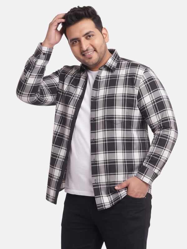 Tartan Checked Full Sleeve Cotton Shirt in White Black