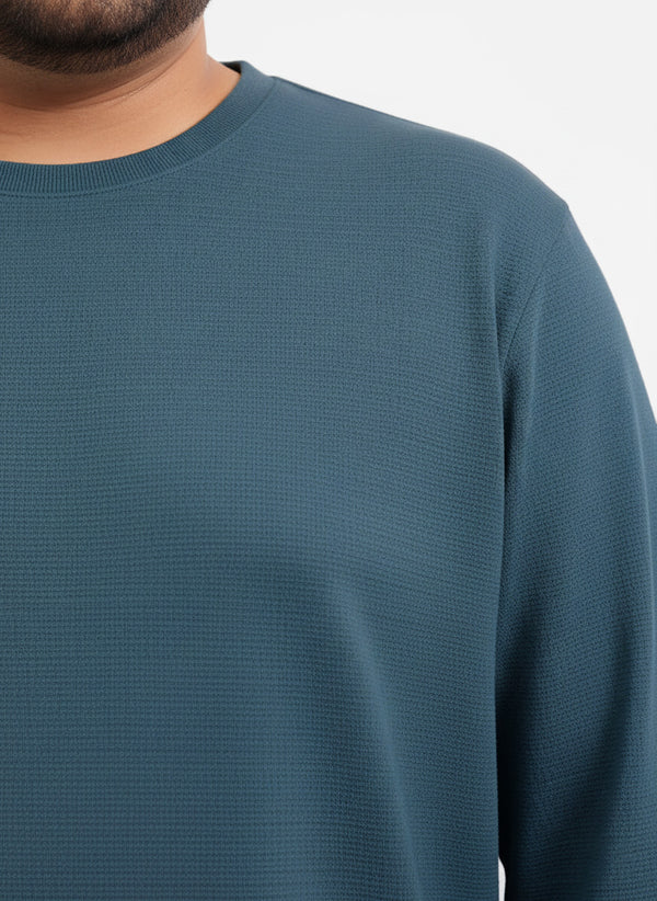 Moon Crush Textured Full Sleeve Tee in denim blue