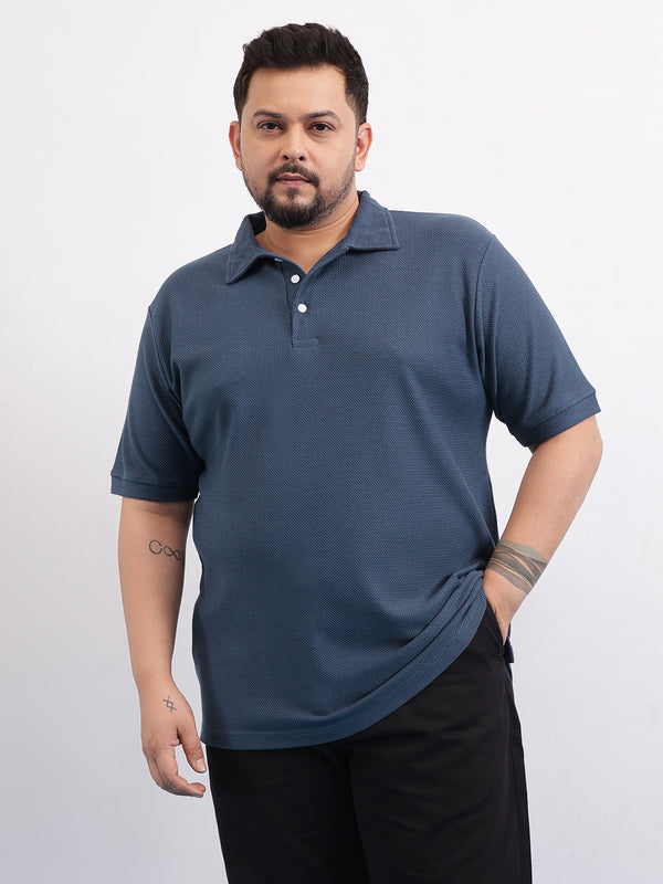 Wave Knit Textured  Plus Size Polo