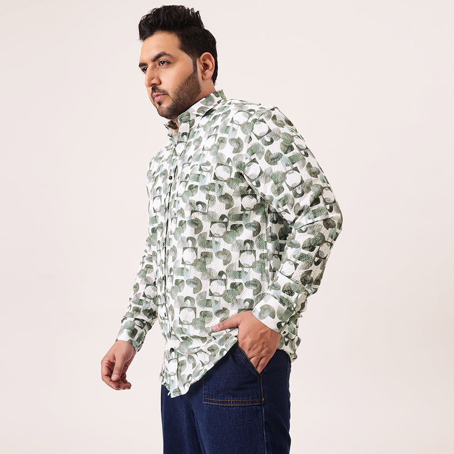 Green Abstract Geometric Digital Print Textured Shirt