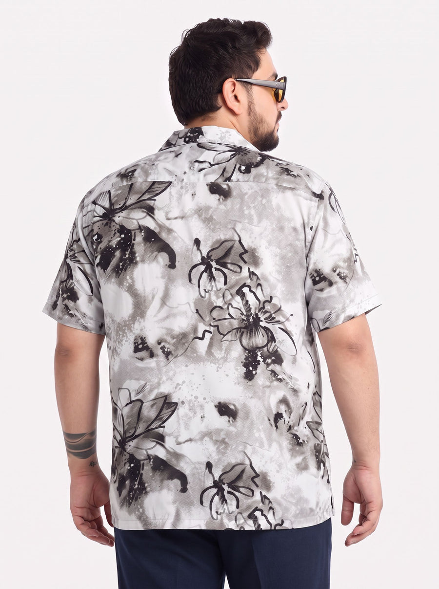 Cuban Collar Printed Plus Size Shirt