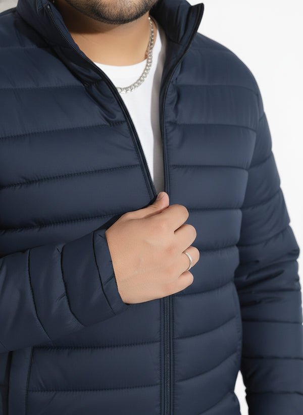 Full Sleeves Puffer Jacket in Navy Blue