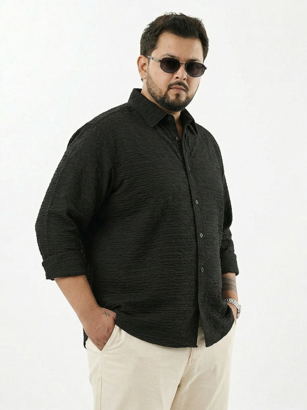Textured Full Sleeve Men Shirt in Black