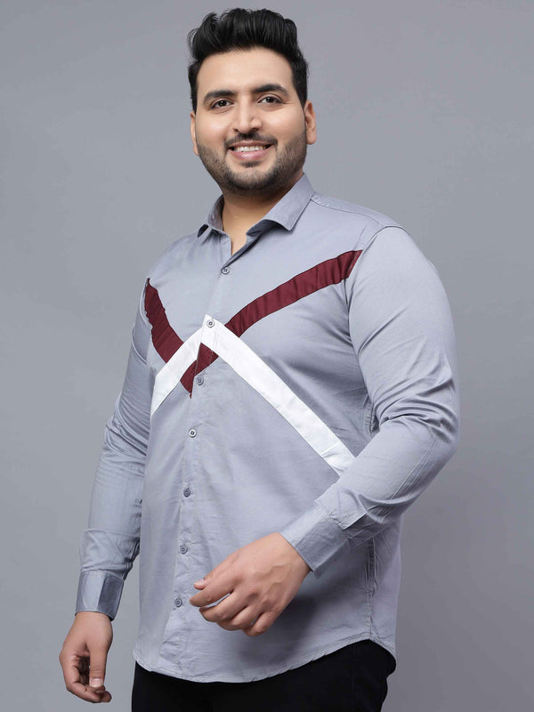 Grey White Maroon Cut n Sew Shirt in -