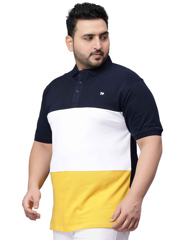 Yellow Triple Striped Polo T-shirt-3XL in -