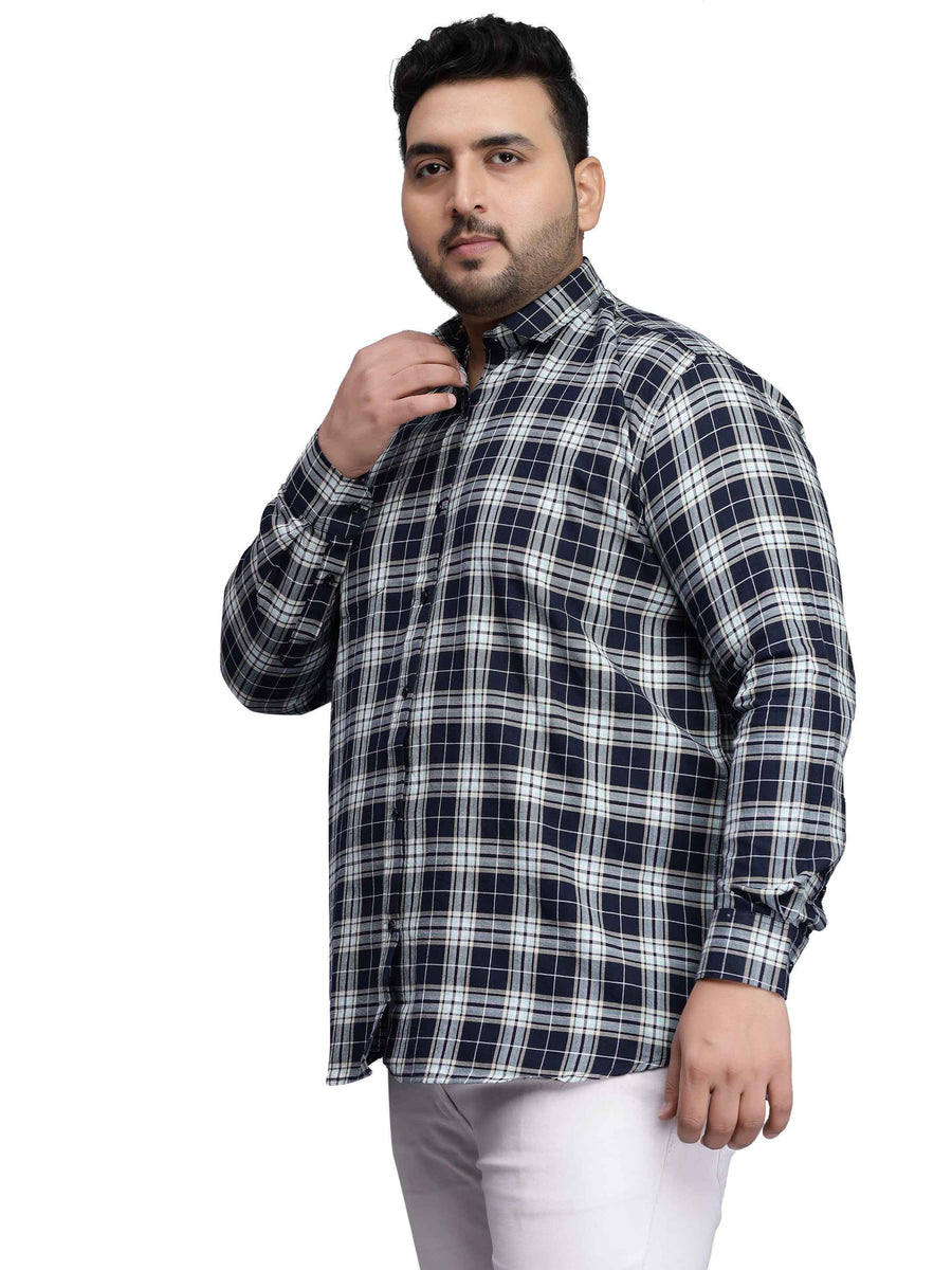 Navy Blue Checkered Plus Size Shirt