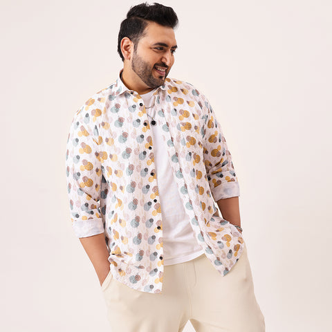 Yellow Tree Shape Digital Print Textured Shirt