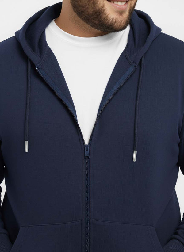 Solid Zipper Hoodie in Navy Blue