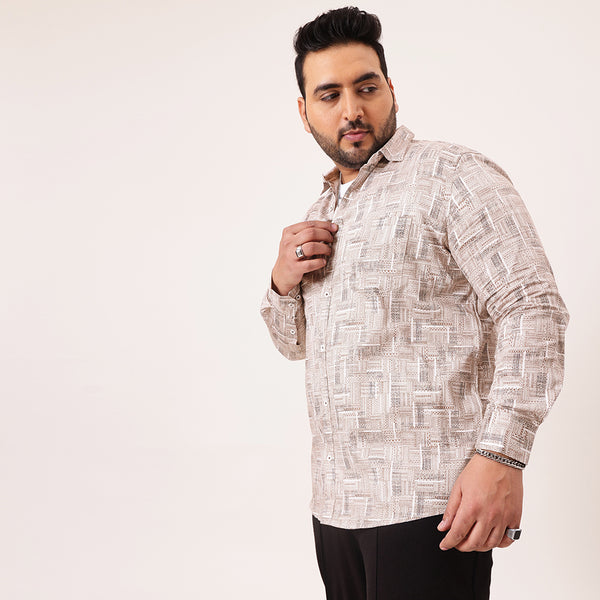 White Brown Printed Shirt in -