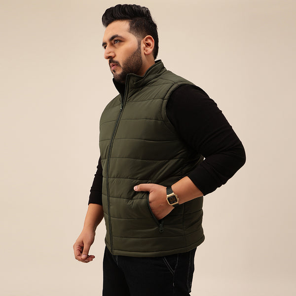 Half Sleeve Puffer Jacket in olive green