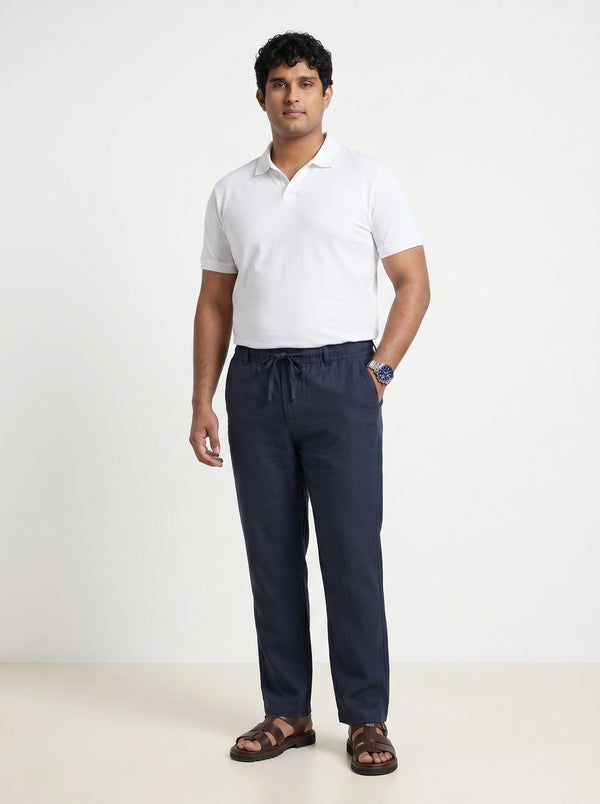 Men Pull On Drawstring Trousers in Navy Blue
